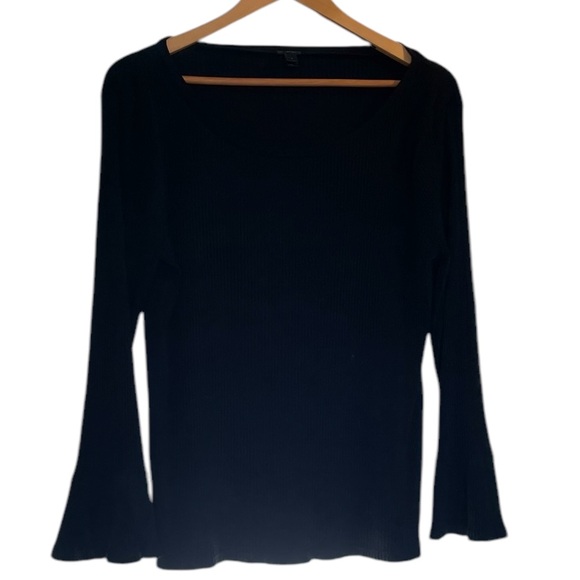 J. Crew Tops - J. CREW Black Trumpet Bell Cuff Boat Neck Ribbed Knit Shirt Top - Size Large